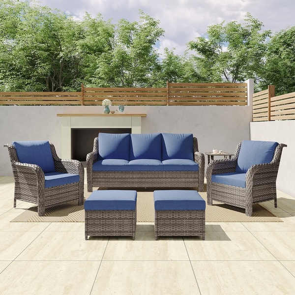 patio furniture set, outdoor sofa set, wicker patio set, garden lounge set, outdoor seating group, new arrival, lifestyle, calm, blue, neutral